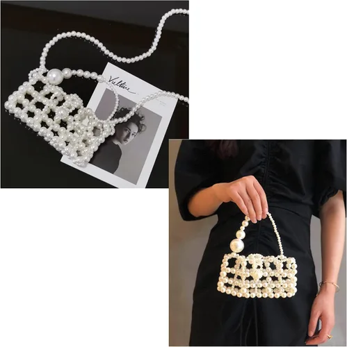 Vista 2 de YUSHINY - Bolso cruzado de acrílico con cuentas de perlas para mujer, hecho a mano, hueco para teléfono celular, Blanco