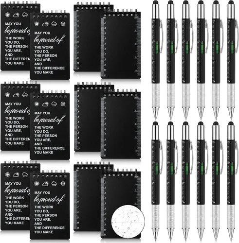 Vista 8 de Cuaderno impermeable de 24 piezas con juego de bolígrafos multiherramienta que incluye 3 x 5 bloc de notas de bolsillo en espiral superior y Gris