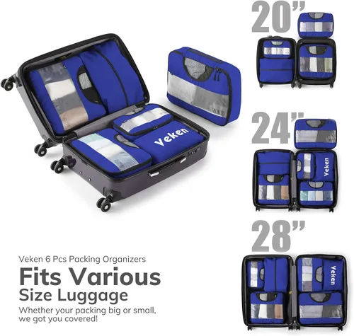 Vista 6 de 6 Set Packing Cubes for Suitcases, Travel Organizer Bags for Carry on Luggage, Veken Suitcase Organizer Bags Set for Travel Essentials Travel