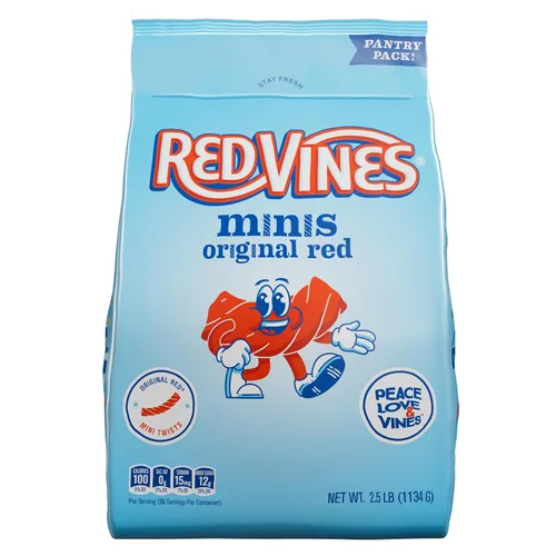 Vista 2 de Regaliz negro de Red Vines en tiras de regaliz negro caramelo suave y masticable, tarro de 3.5 libras