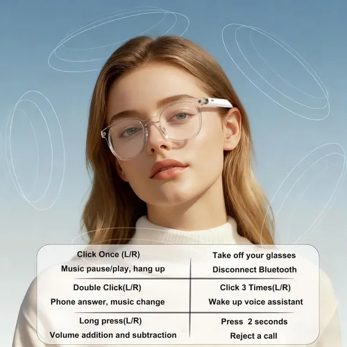 Vista 4 de Ai - Lentes inteligentes Bluetooth 5.4 con traducción para hombres y mujeres más de 160 idiomas con cambio de color, lente de chat, asistente GPT
