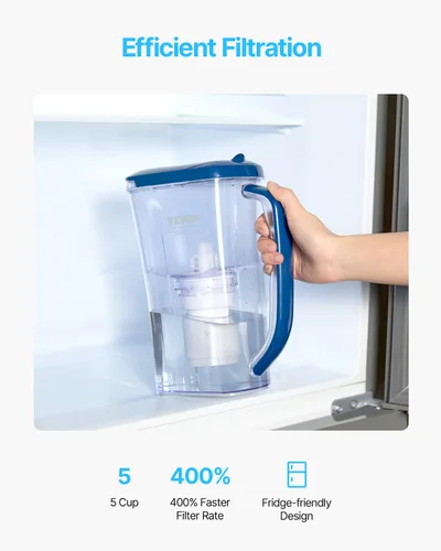 Vista 4 de Jarra con Filtro de Agua VEVOR, Dispensador de Filtro de Agua de 5 Etapas de 9 Tazas, Sistema de Filtración Rápida con Indicador de Cambio
