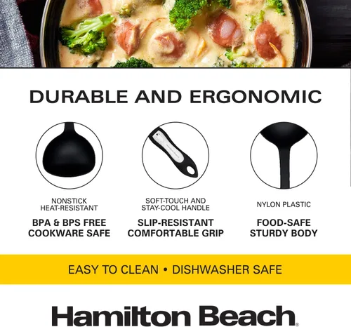 Vista 3 de Hamilton Beach Cuchara de plástico para cocinar Mango antideslizante de nailon largo y suave al tacto de 13 pulgadas Antiadherente resistente al