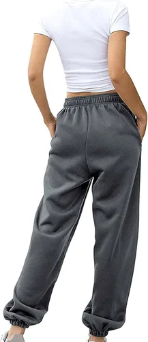 Vista 3 de Pantalones deportivos casuales para mujer, con bolsillos, cintura alta, deportivo, gimnasio, ajuste atlético, pantalones deportivos con cordón