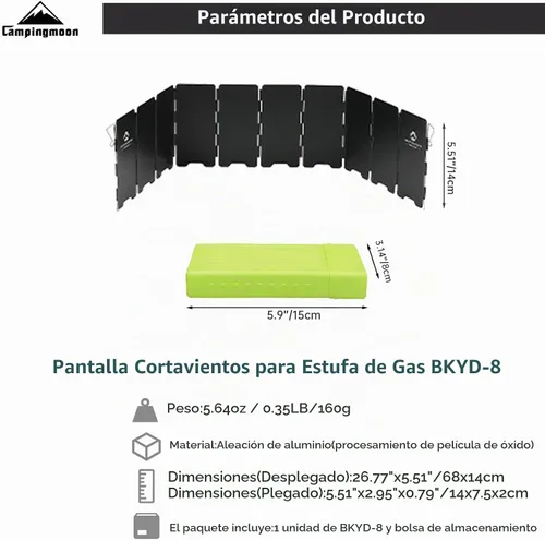 Vista 9 de Campingmoon - Parabrisas para estufa de campamento, 10 placas de aluminio Negro 5.9 pulgadas de altura (BKYD-8)