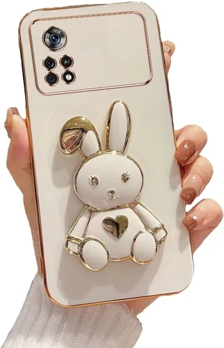 Vista 86 de Funda con soporte de conejo de corazón para Xiaomi Redmi A1, galvanizado suave TPU protector delgado a prueba de golpes con lindo conejito soporte