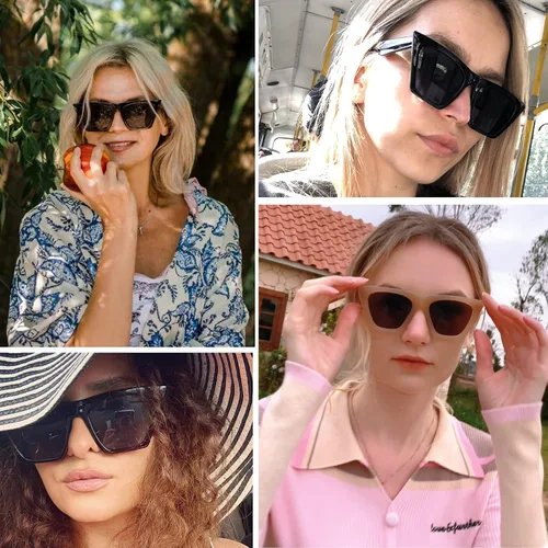 Vista 3 de Louriy Gafas de sol cuadradas vintage con ojo de gato para mujer grandes gafas de sol retro marco rectangular grueso clásico