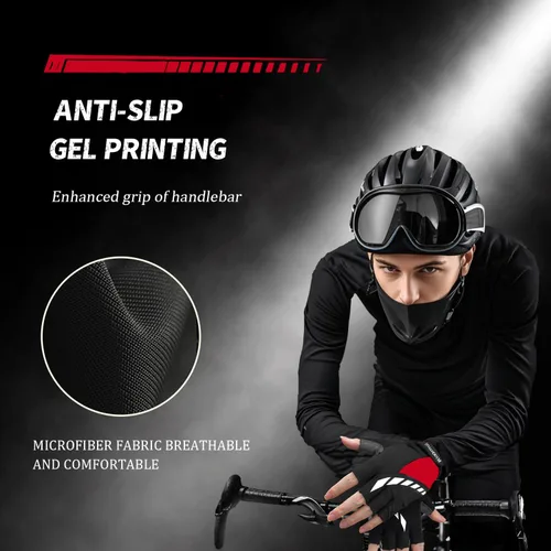 Vista 6 de Guantes de ciclismo, guantes de ciclismo acolchados de gel para hombres, antideslizantes, absorben los golpes, ligeros y transpirables, diseño