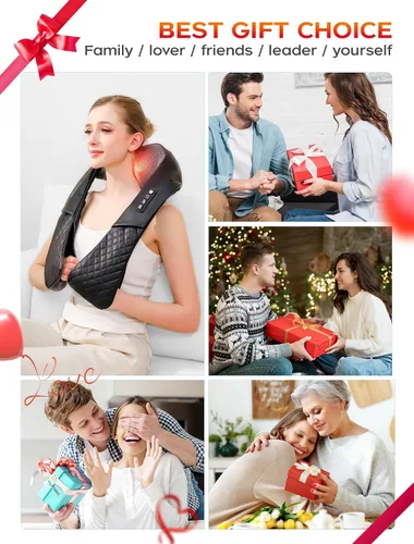 Vista 5 de Masajeador Shiatsu inalámbrico de cuello y espalda con calor para aliviar el dolor de tejido profundo, almohada eléctrica recargable 4D de masaje