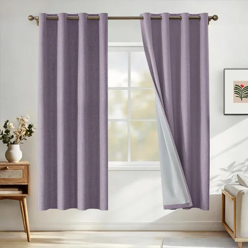 Vista 92 de Cortinas 100% opacas para dormitorio, cortinas opacas de 63 pulgadas de largo, cortinas opacas de lino para sala de estar, cortinas con ojales