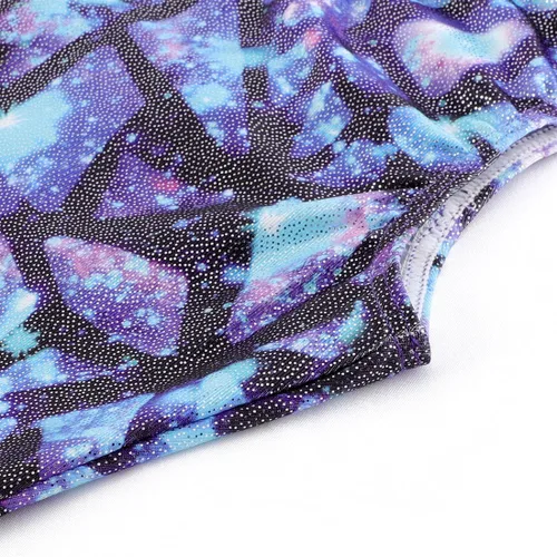 Vista 4 de EQSJIU Leotardos de gimnasia para niñas y niños, diseño de mosaico de arco iris, sirena, mariposa, estrellas, leopardo, galaxia, teñido anudado