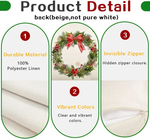 Vista 5 de RABUSOFA Fundas de Almohada de Navidad 18x18, Fundas de Almohada para Decoraciones Navideñas al Aire Libre, Fundas de Almohada Decorativas