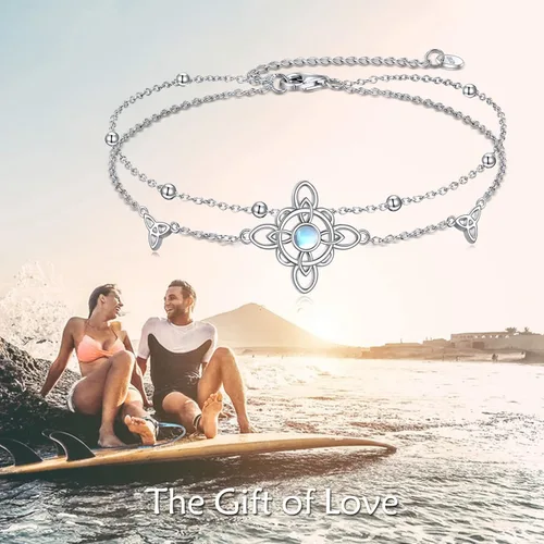 Vista 6 de VONALA Pulsera ajustable de plata de ley, diseño de nudo de bruja, doble círculo, libélula, mariposa, pulsera ajustable para verano, playa, cadena
