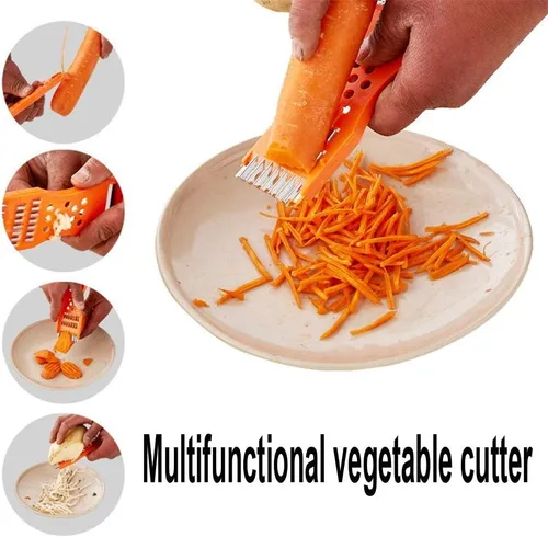 Vista 3 de Saim - Pelador de verduras, raspador de metal, rallador de frutas, cortador de verduras, 7 en 1, herramienta multifunción para cocina, naranja, 2