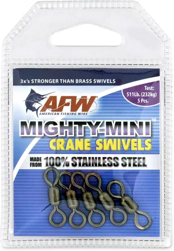 Vista 11 de AFW American Fishing Wire Fishing Swivels - Mighty Mini 100% Stainless Steel Crane Swivels, 3X Stronger Than Brass, for Terminal Tackle Box, Up to