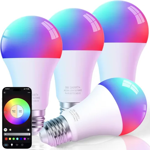 Vista 11 de FRIDEKO HOME Bombillas inteligentes – Bombilla LED regulable que cambia de color para el hogar, funciona con sincronización de música Bluetooth