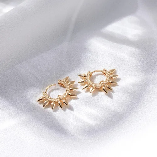 Vista 5 de VACRONA - Aretes tipo arracadas para mujer, chapados en oro de 14 quilates, diseño de aro de arracada