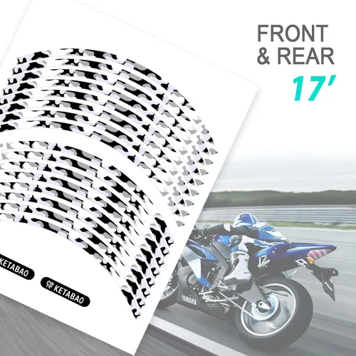 Vista 4 de KETABAO - Adhesivos para llantas (19.2 in), diseño de rayas F01 para Yamaha YZF R6 R1 MT03 MT125 TRACER 700 MT09 FZ25 MT07 MT10 (blanco)