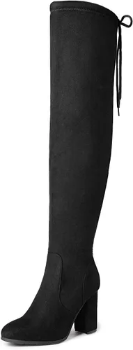 Vista 14 de DREAM PAIRS - Botas altas hasta el muslo de moda para mujer, botas largas y sexis de piel sintética con tacón ancho medio Negro