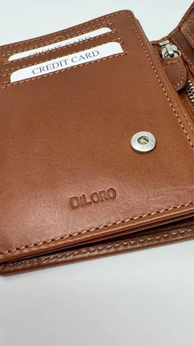 Vista 4 de DiLoro Cartera plegable de cuero genuino de grano completo con bloqueo RFID para hombre con moneda de identificación y compartimento seguro