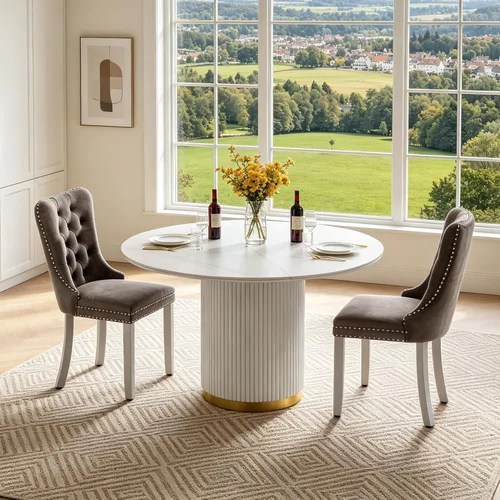 Vista 11 de SSLine 41.3 in Round Sintered Stone Dining Table for 4 Fluted Pedestal Base
