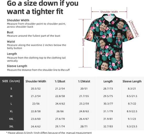Vista 7 de Camisa hawaiana personalizada para hombres con cara, camisas florales tropicales personalizadas con foto de marido Aloha Beach Flower Shirt