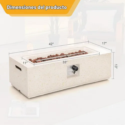 Vista 4 de Tangkula Mesa de fuego para exteriores de 50,000 BTU, mesa rectangular de gas propano de terrazo de 42 pulgadas con encendido automático, quemador