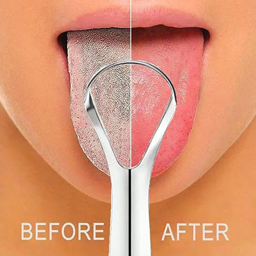 Vista 3 de Raspador de lengua de acero inoxidable, raspador de lengua de metal para adultos, cepillo de lengua reutilizable y ecológico, limpiador de lengua