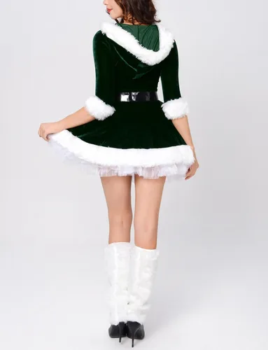 Vista 3 de FEOYA Disfraz de Papá Noel para mujer para celebraciones festivas con sombrero de capa