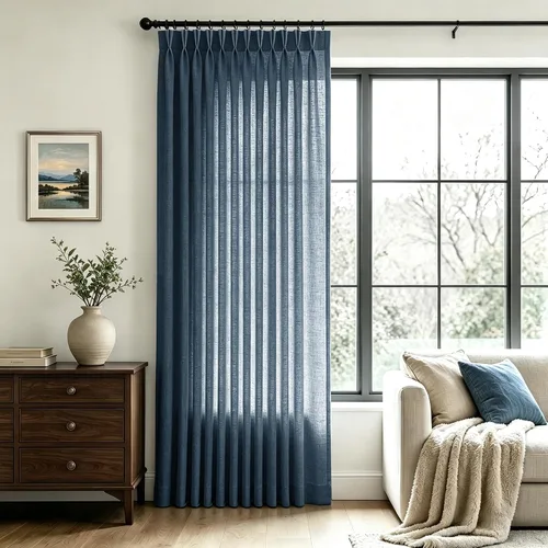 Vista 54 de Cortinas de lino de 63 pulgadas, juego de 2 paneles para sala de estar, beige natural, cortinas con pliegues pellizco entrenadas con memoria