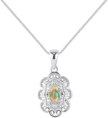 Vista 2 de RYLOS Joyería para mujer, collar con colgante de halo de plata de ley y anillo a juego con piedras preciosas y diamantes brillantes auténticos