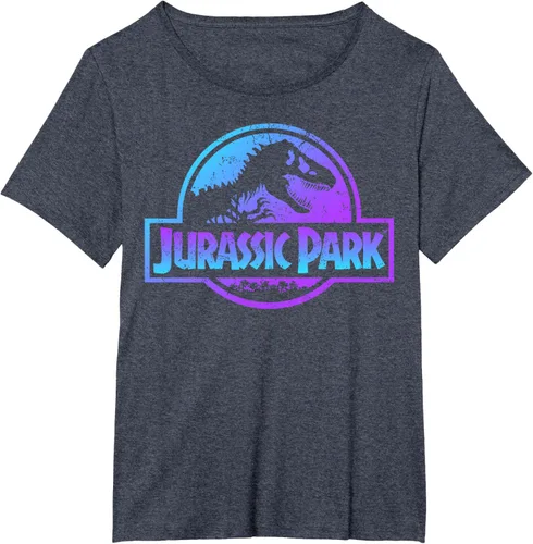 Vista 87 de Jurassic Park Camiseta de manga corta con logotipo Fossil azul y morado Negro