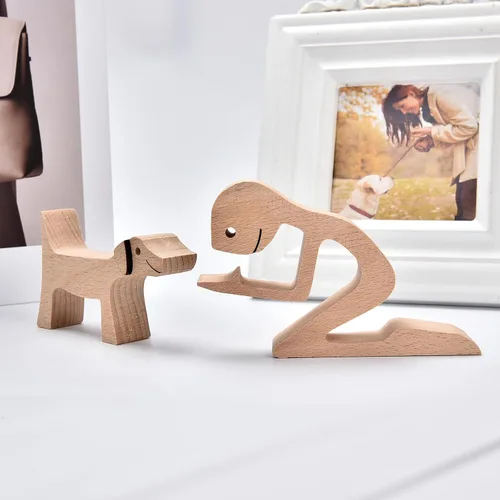 Vista 9 de ISHINE Estatua de madera decorativa de madera para hombre y perro, hecha a mano, tallada, creativa, regalo para la oficina en casa, para hombres