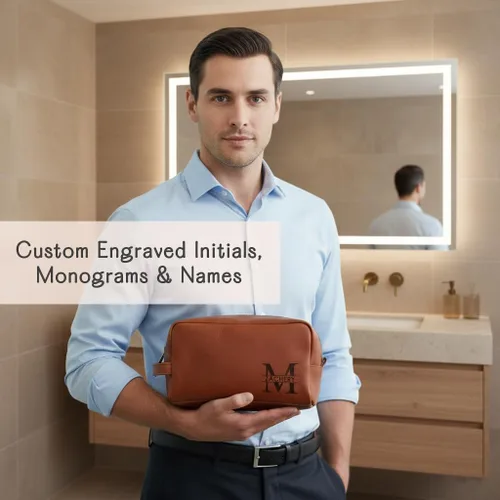 Vista 2 de Danique Jewelry Bolsa de aseo de cuero 100% genuino personalizada para hombres • Bolsa de viaje para artículos de aseo para hombres • Artículos