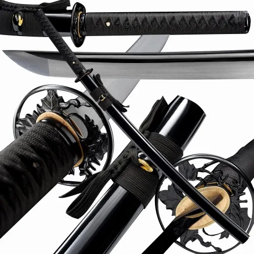 Vista 14 de Espada Katana Tradicional Forjada a Mano con Templado de Calor/Arcilla Verdaderas Katanas de Acero al Carbono 1060/1095 T10, Afilar, Espiga Doble