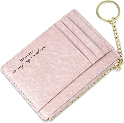 Vista 97 de URAQT Cartera para tarjetas de crédito, cartera minimalista de cuero delgado con cremallera, mini protector de tarjeta de crédito, llavero bolsillo