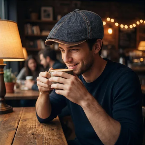 Vista 5 de Sombrero Newsboy de Qlauca para Hombre de Algodón 6 Paneles