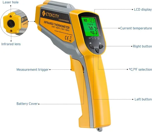 Vista 4 de Etekcity Termómetro infrarrojo Lasergrip 1030D (no para humanos) con filtro de temperatura sin contacto con láser dual, de 58 °F a 1022 ℉