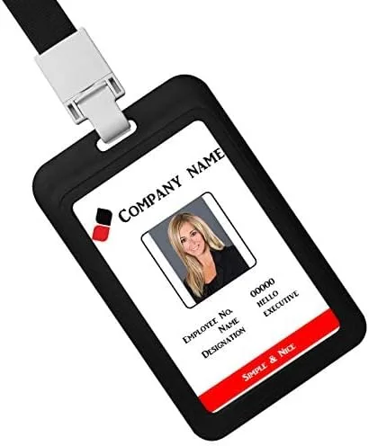 Vista 3 de Estuche protector de plástico vertical negro duro con ventana transparente con cordón desmontable para tarjetas de identificación de oficina