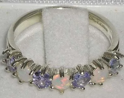 Vista 4 de Anillo de eternidad de plata de ley 925 auténtico ópalo y tanzanita para mujer