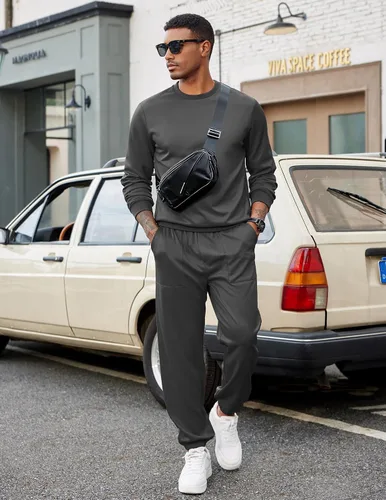 Vista 28 de COOFANDY Conjunto deportivo de 2 piezas para hombre, sudadera de manga larga, sin botones, para deportes, casual, fitness, trotar