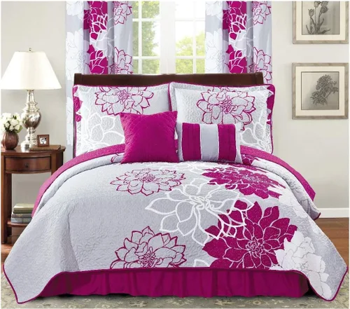 Vista 7 de All American Collection - Juego de edredón reversible con volantes antipolvo, flores Turquesa/Marrón