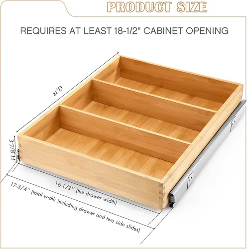 Vista 4 de Fabsome Organizador de Cajón Extraíble para Gabinete de Cocina, Estante de Almacenamiento de Madera de Bambú Deslizante para Organización, Estante