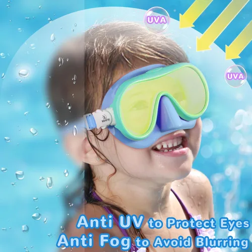 Vista 5 de Gafas de natación para niños, cubierta de nariz, máscara de natación de Azul y verde