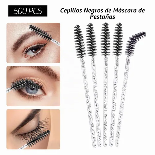 Vista 3 de Kit de suministros de extensión de pestañas de 1500 piezas, 500 varitas de rímel, 500 cepillos de labios, 500 micro hisopos negros, cepillos