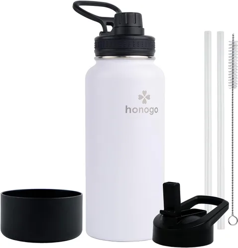Vista 9 de Botella de agua aislada de 64 onzas con tapa de popote y tapa de boquilla, jarra de agua de medio galón de acero inoxidable con mango de paracord