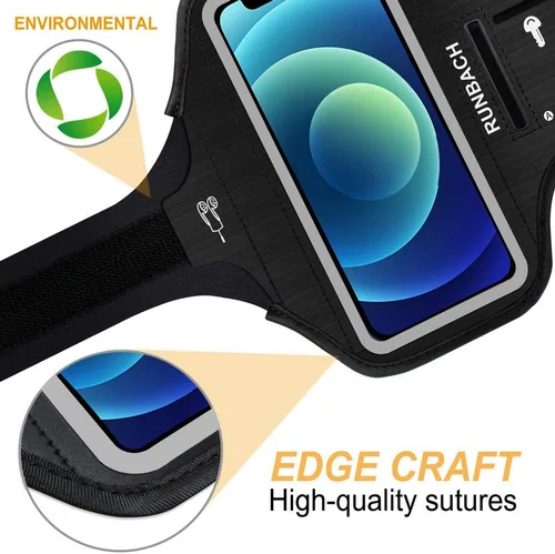 Vista 7 de Brazalete para iPhone 13 Mini/12 Mini/11 Pro/iPhone X/XS, bolsa de gimnasio con ranura para tarjetas (negro)