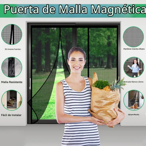 Vista 2 de Puerta de Malla Magnética de Fibra de Vidrio, Pantalla de Puerta con Imanes Autosellantes, Cierre de Red de Malla Reforzada de Servicio Pesado