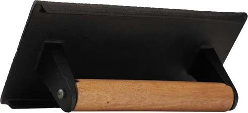 Vista 4 de EcoQuality - Prensa rectangular para parrilla con mango de madera de 9 x 5 pulgadas, resistente, prensa de tocino, prensa de hamburguesas, prensa