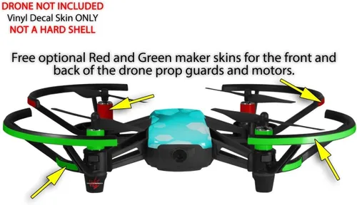 Vista 3 de Skin Wrap 2 Pack para DJI Ryze Tello Drone Bokeh hexagonal neón verde azulado Drone No Incluidas